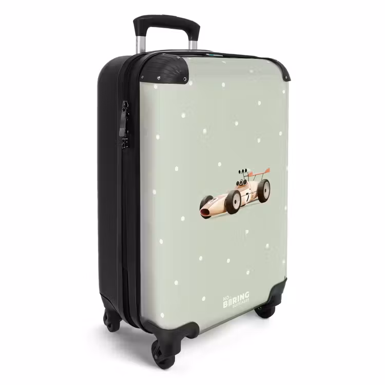 Suitcase - Beige retro race car on green polka dots background — 2
