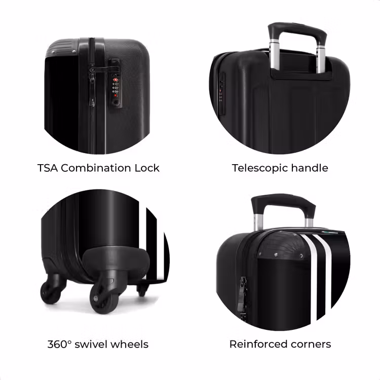 Suitcase - Black background with double white side stripes on the left — 7