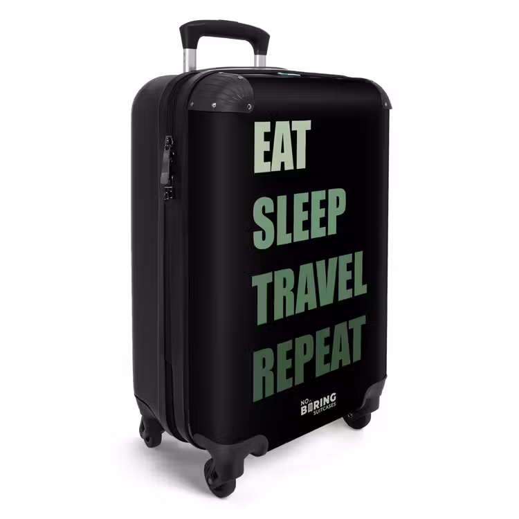 Suitcase - Black background with green text Eat Sleep Travel Repeat — 2