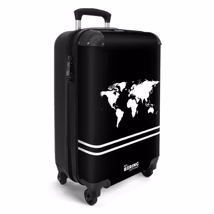 Suitcase - Black background with white world map and double stripe at bottom — 2