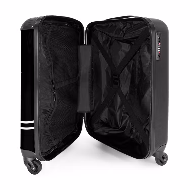 Suitcase - Black background with white world map and double stripe at bottom — 4