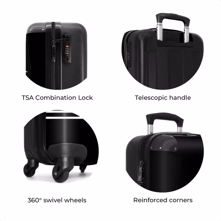 Suitcase - Black background with white world map and double stripe at bottom — 7