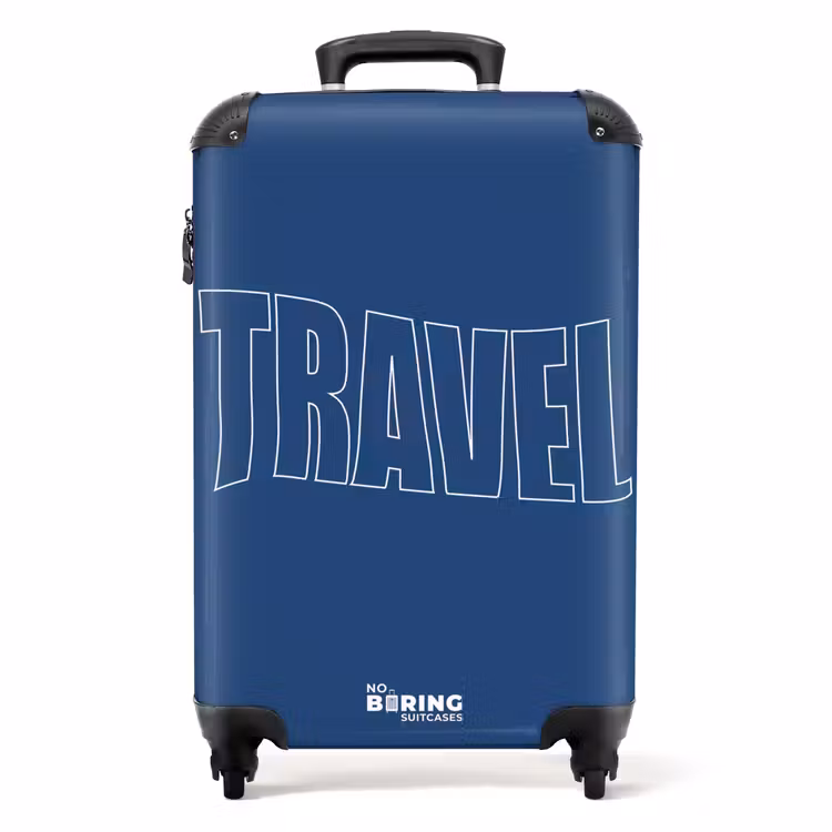 Suitcase - Blue background with large outline text Travel — 1