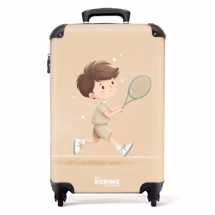 Suitcase - Boy plays tennis on sand-colored background — 1