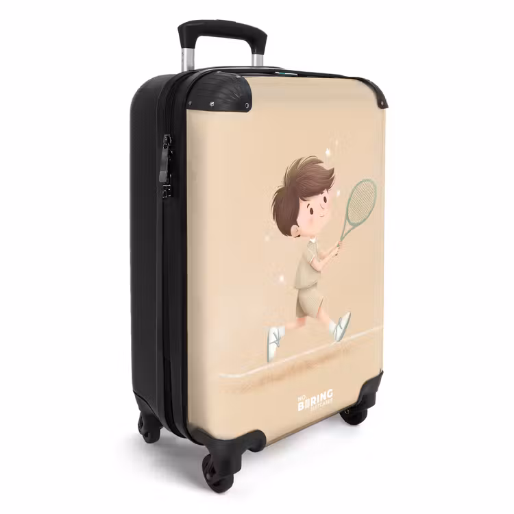 Suitcase - Boy plays tennis on sand-colored background — 2