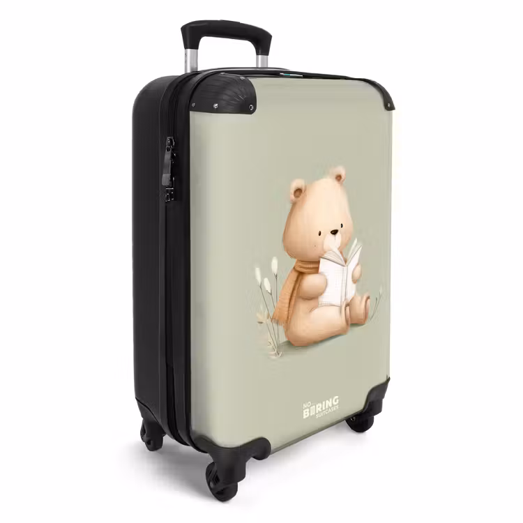 Suitcase - A brown bear with a book - Green — 2