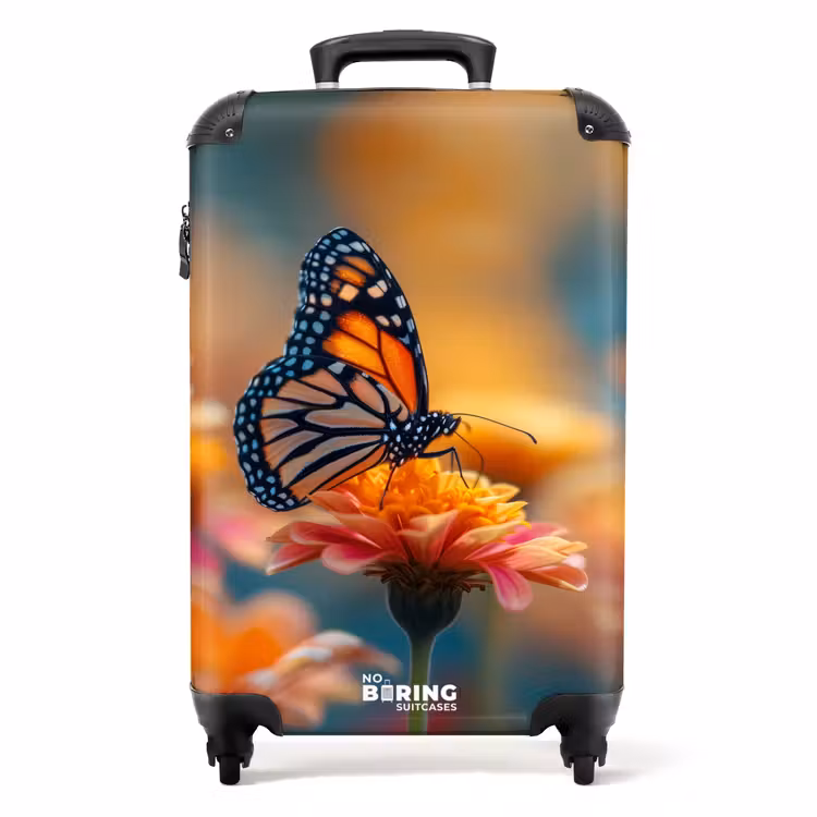 Suitcase - Butterfly on pink flower — 1