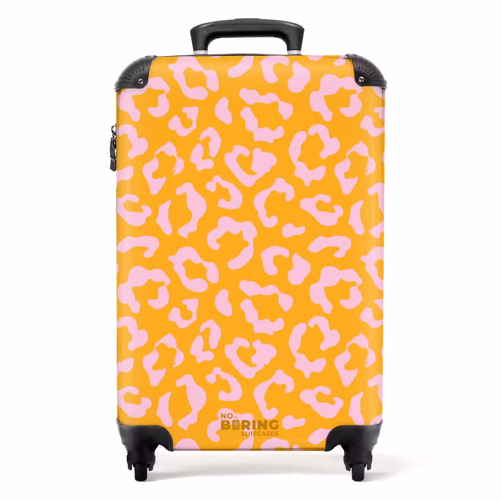 Suitcase - Animal prints - Panther print suitcase in orange-yellow and light pink — 1