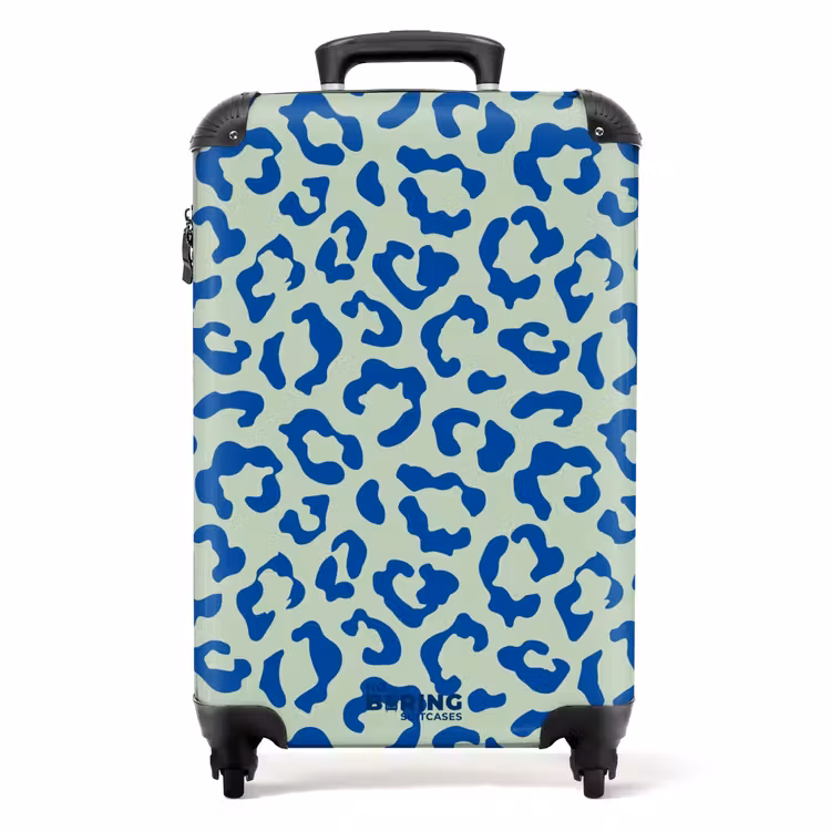 Suitcase - Animal prints - Panther print suitcase in blue and pastel green — 1