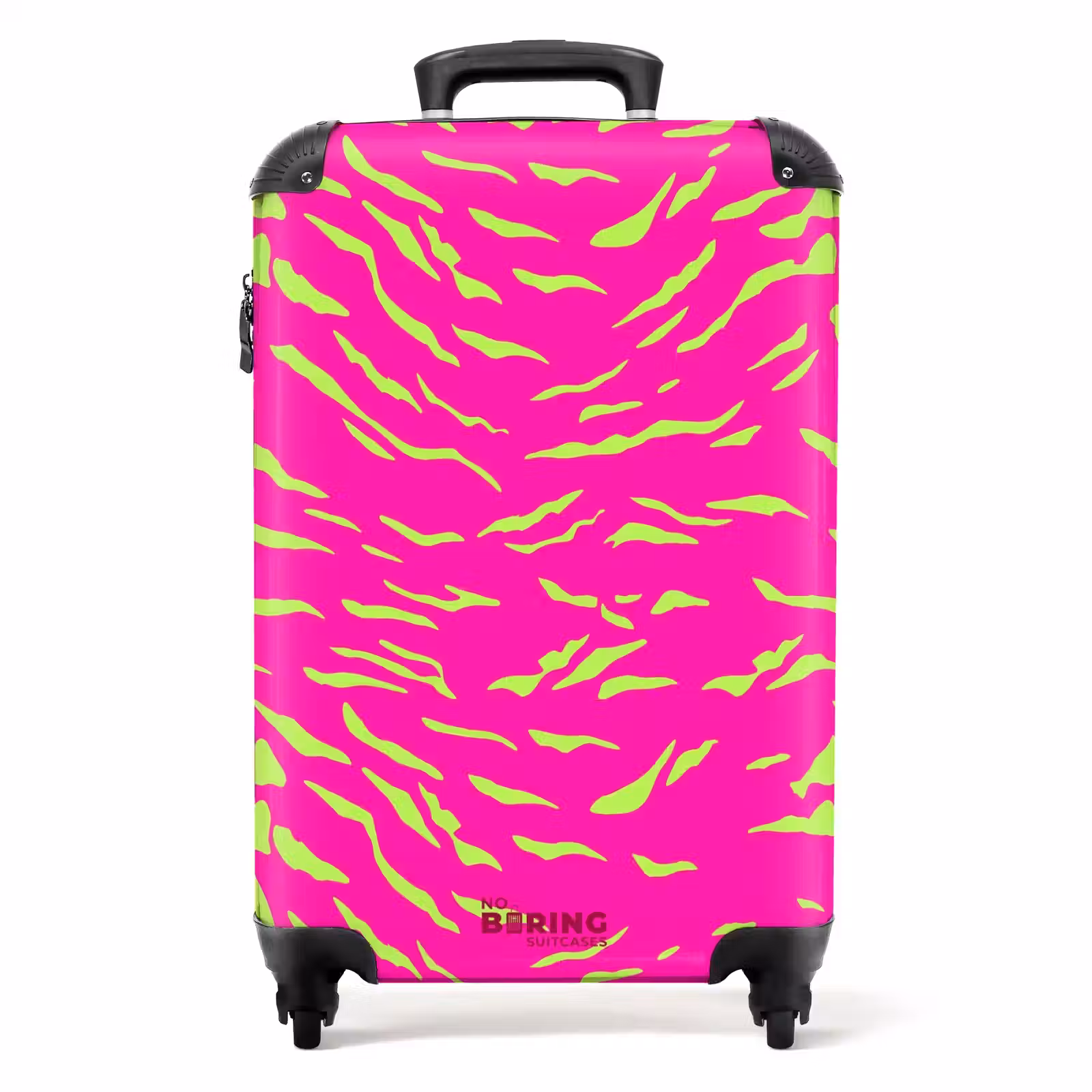 Suitcase - Bright pink tiger print with lime green stripes — 1