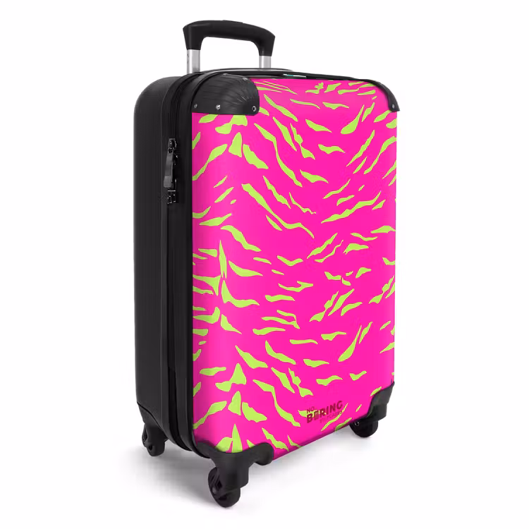 Suitcase - Bright pink tiger print with lime green stripes — 2