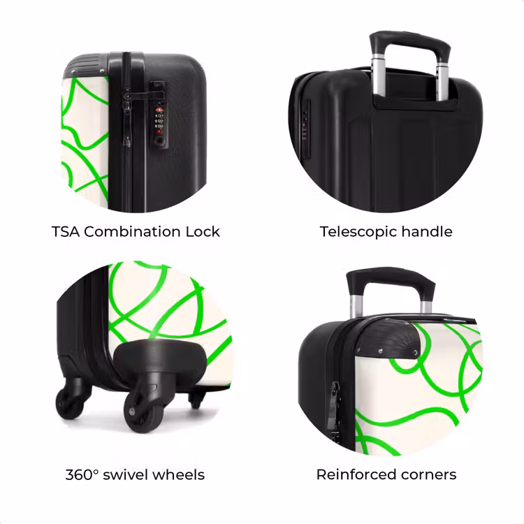 Suitcase - Green curly lines on beige — 7