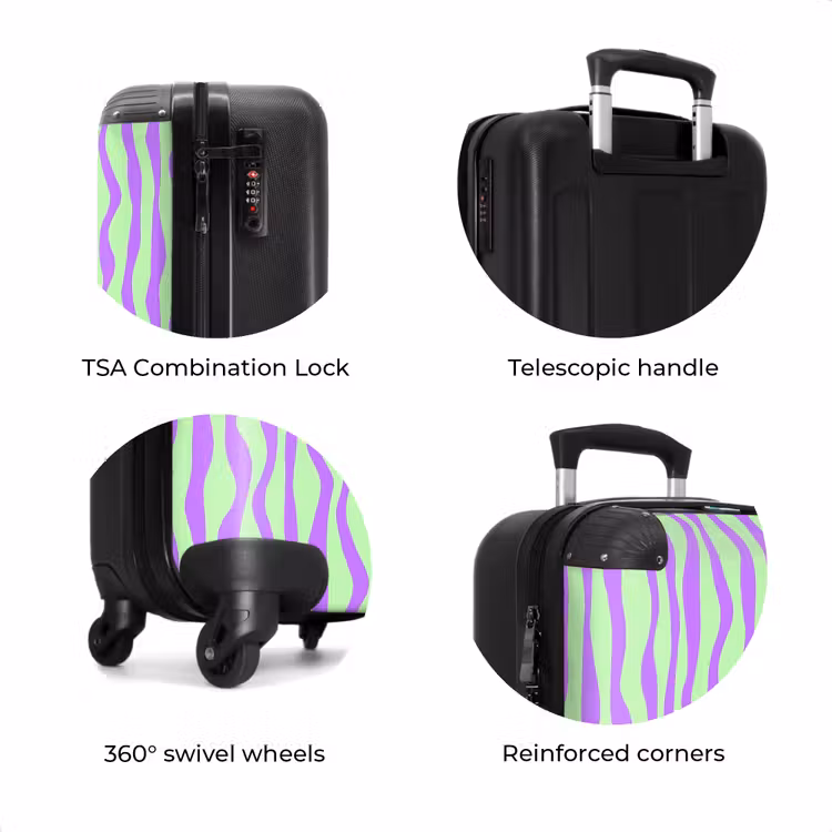 Suitcase - Lilac stripes on a mint green background — 7