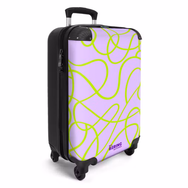 Suitcase - Lime green lines on lilac — 2