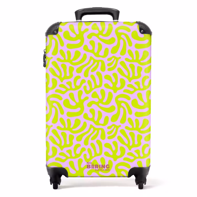 Suitcase - Neon leaves on light pink background — 1