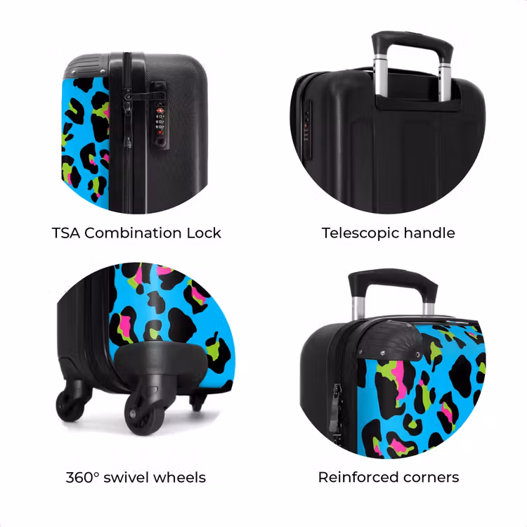 Suitcase - Panther pattern in neon colors on blue background — 7