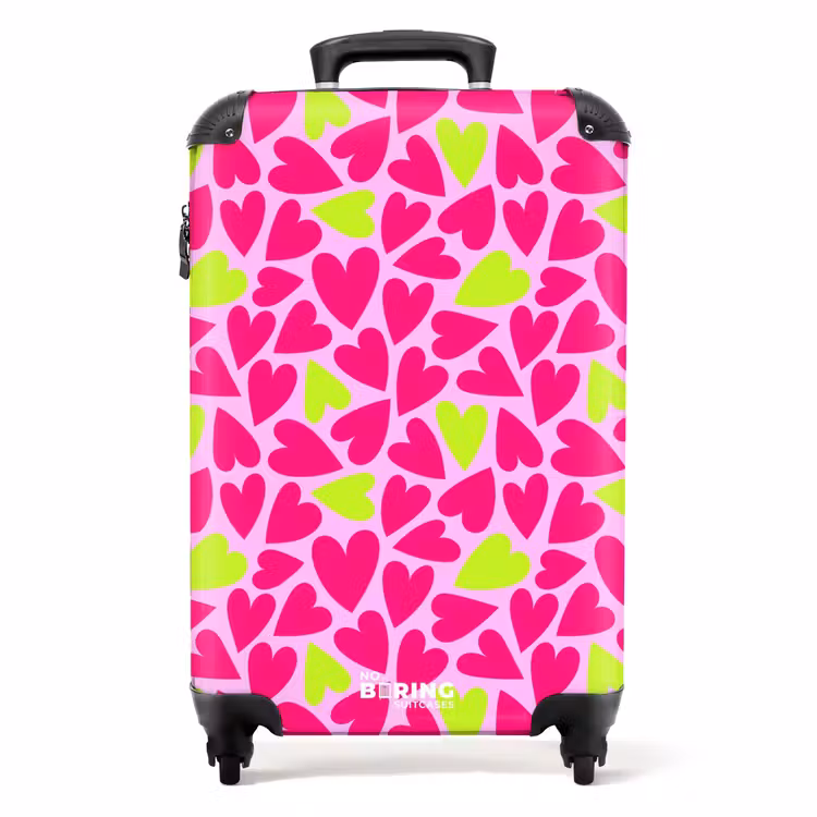 Suitcase - Pink and lime green hearts on light pink background — 1
