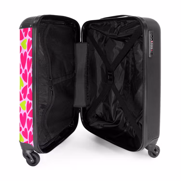 Suitcase - Pink and lime green hearts on light pink background — 4