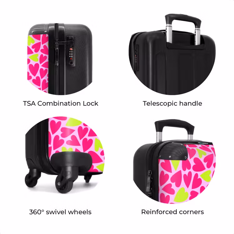Suitcase - Pink and lime green hearts on light pink background — 7