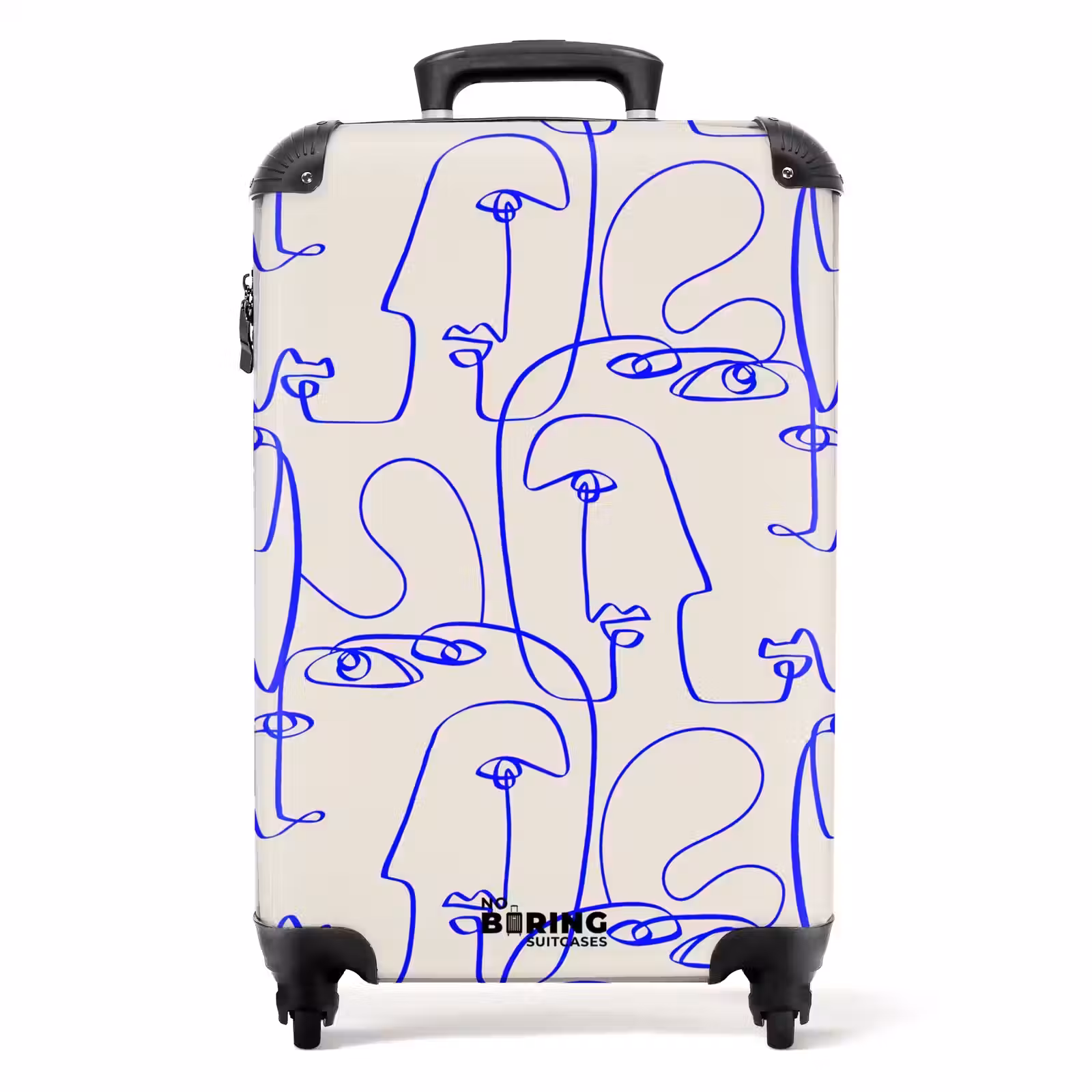 Suitcase - Faces in blue line on beige background — 1