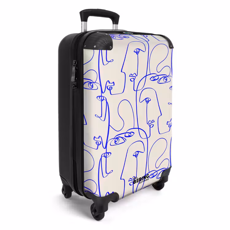 Suitcase - Faces in blue line on beige background — 2