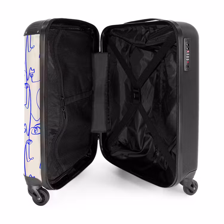 Suitcase - Faces in blue line on beige background — 4