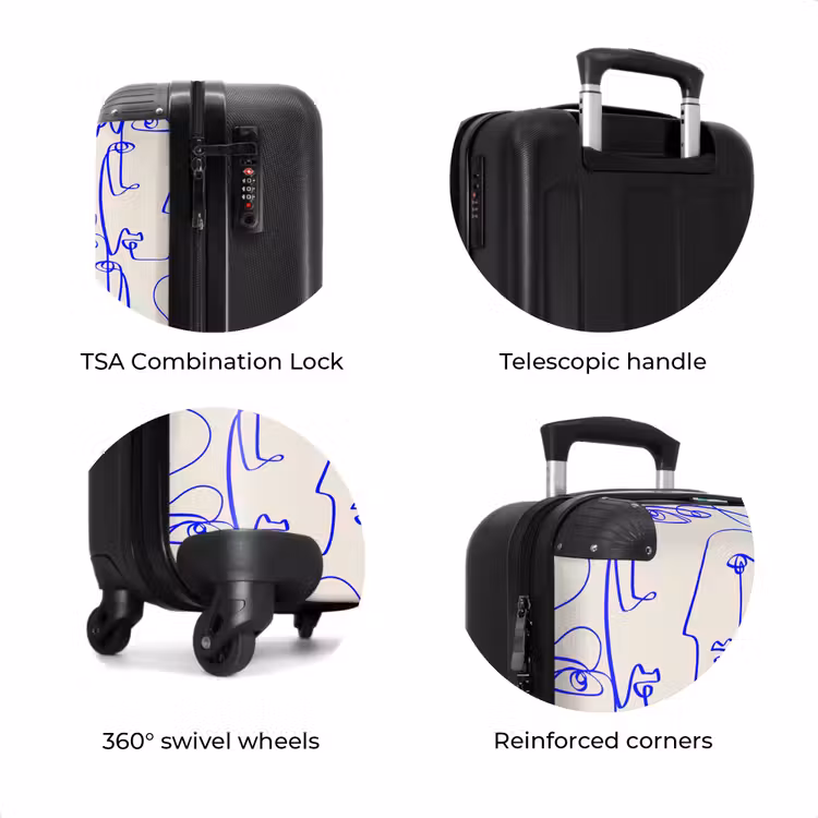 Suitcase - Faces in blue line on beige background — 7