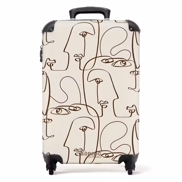Suitcase - Faces in brown line on beige background — 1