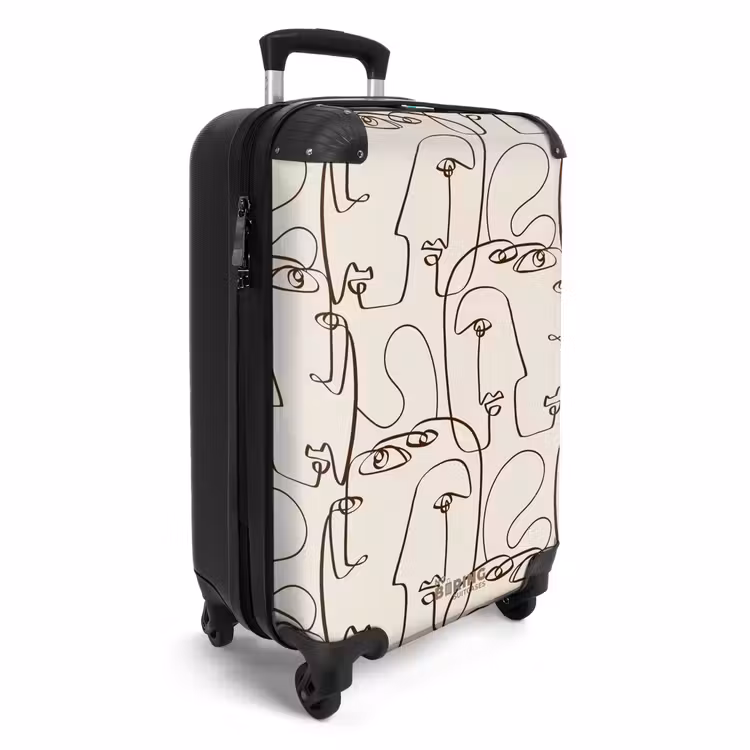 Suitcase - Faces in brown line on beige background — 2