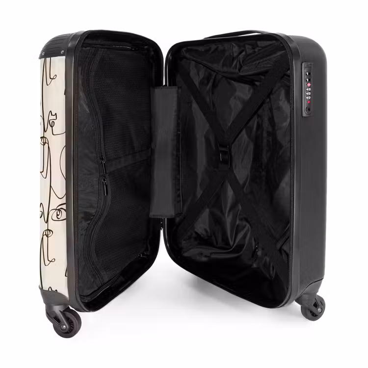 Suitcase - Faces in brown line on beige background — 4