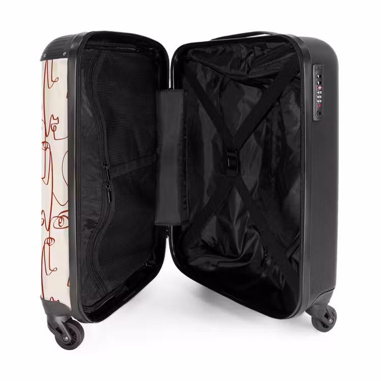 Suitcase - Faces in dark red line on beige background — 4