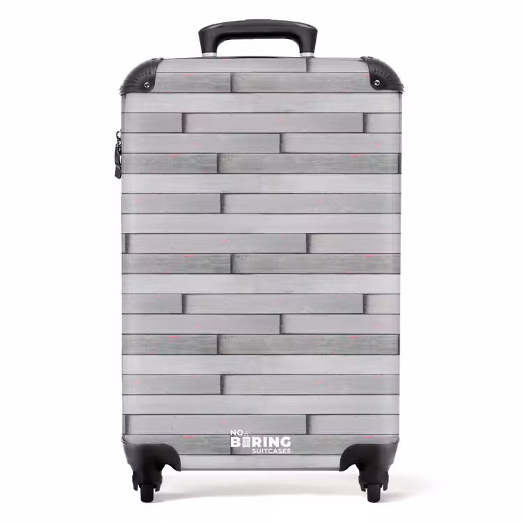 Suitcase - Gray weathered wood with pink accents — 1