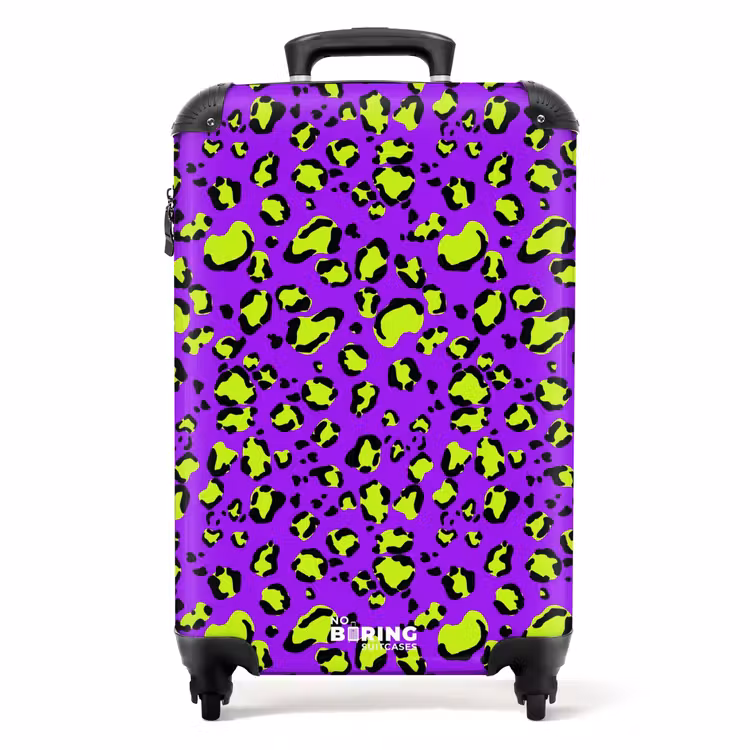 Suitcase - Panther print in lime green on purple background — 1