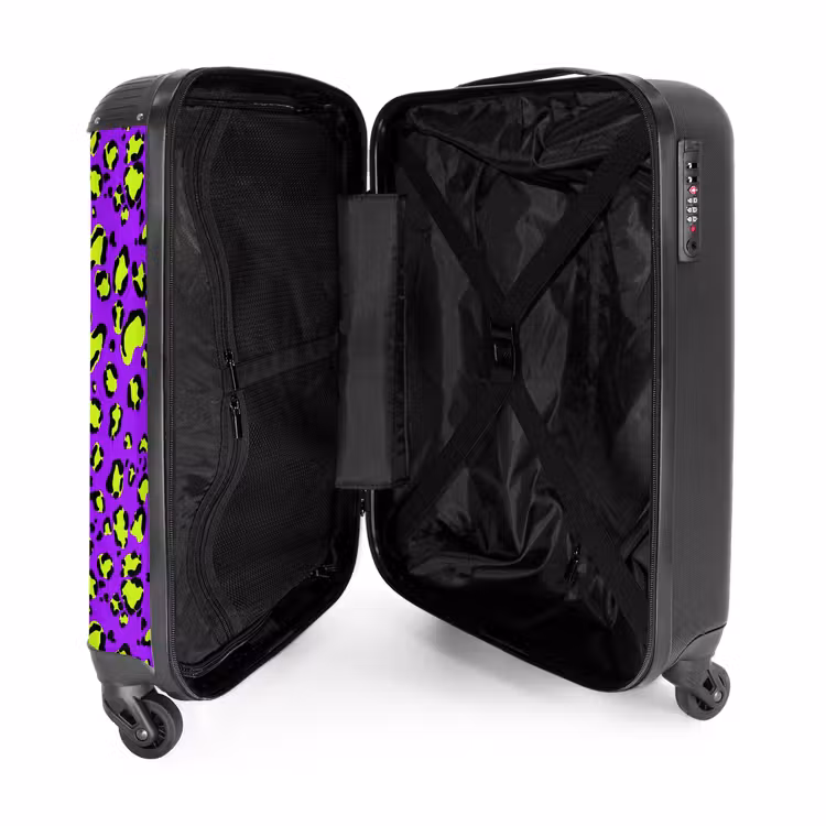 Suitcase - Panther print in lime green on purple background — 4