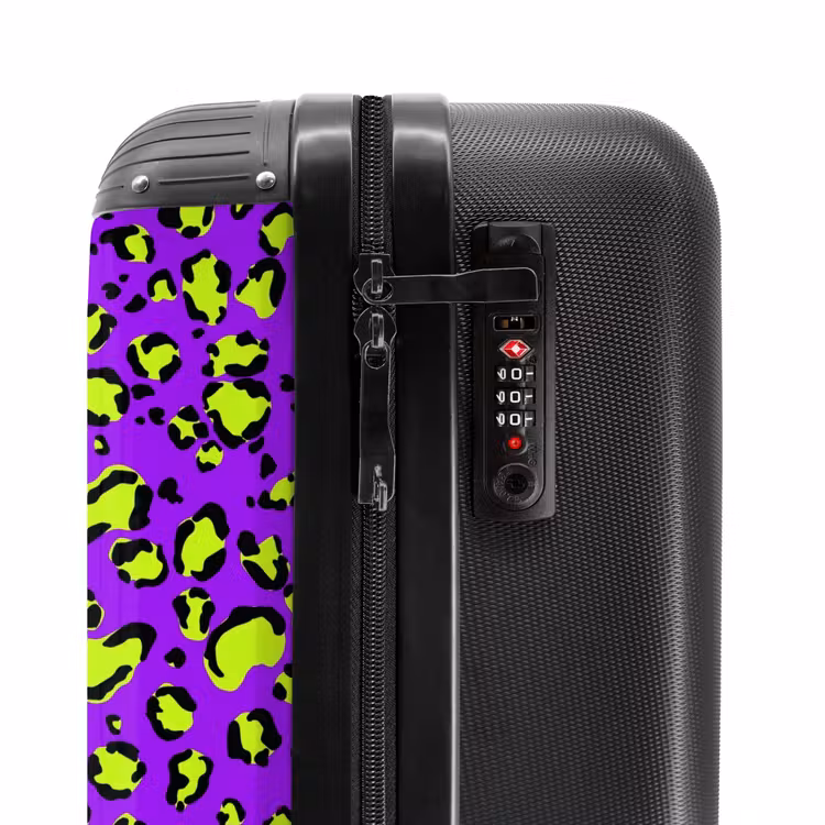 Suitcase - Panther print in lime green on purple background — 5