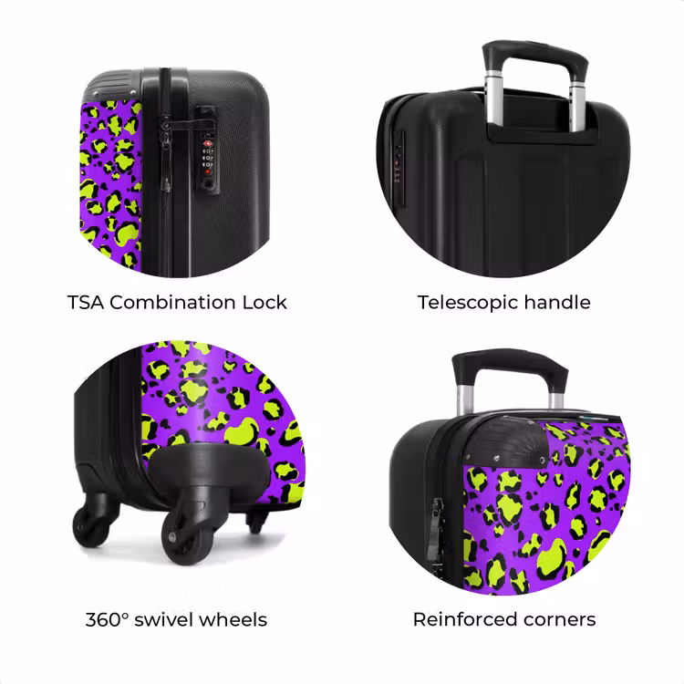 Suitcase - Panther print in lime green on purple background — 7