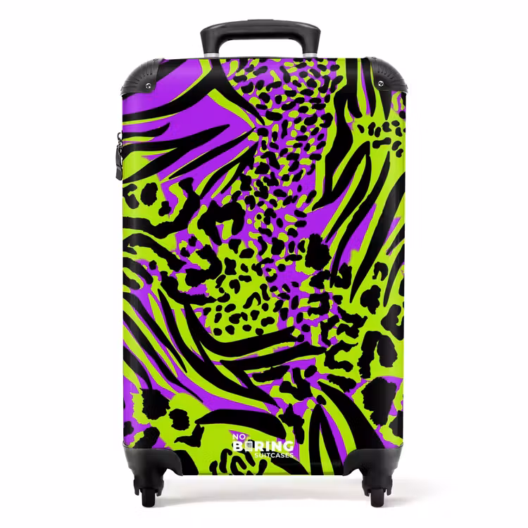 Suitcase - Wild animal print in purple, lime green and black — 1