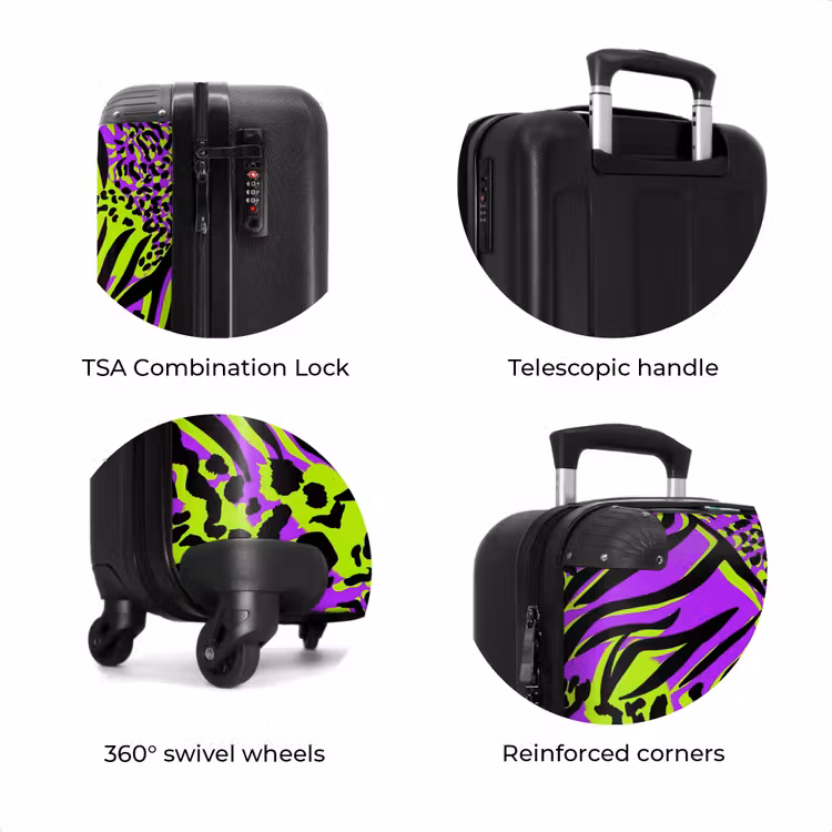 Suitcase - Wild animal print in purple, lime green and black — 7