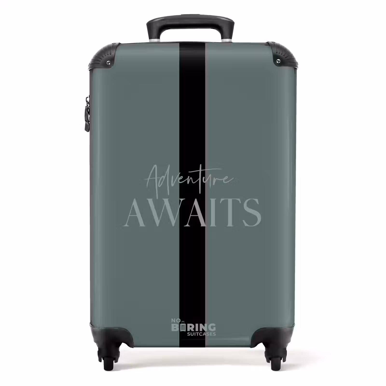 Suitcase with name - Green background with text Adventure Awaits — 1