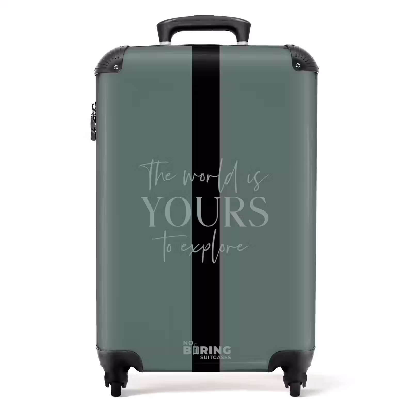 Suitcase with name - Green background with text The world is yours to explore — 1