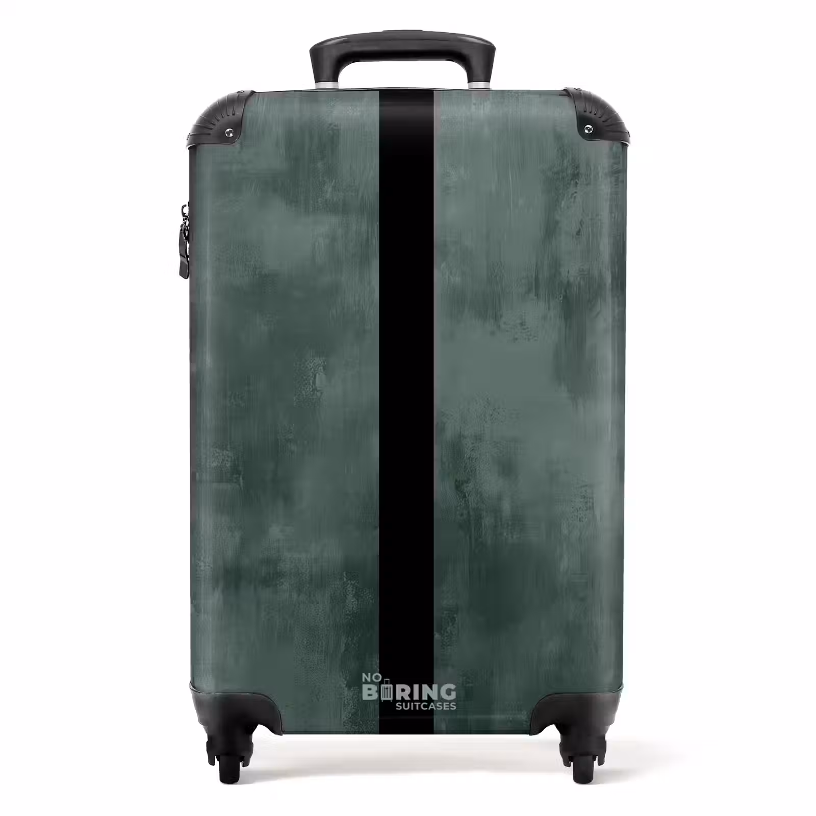 Suitcase with name - Green concrete look with black stripe — 1
