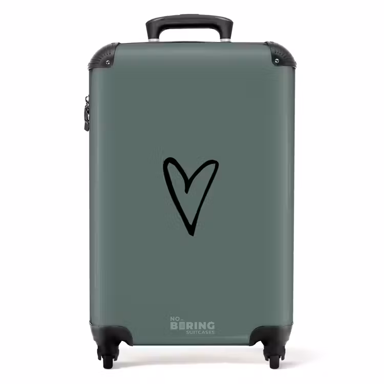 Suitcase with name - Green background with black heart — 1