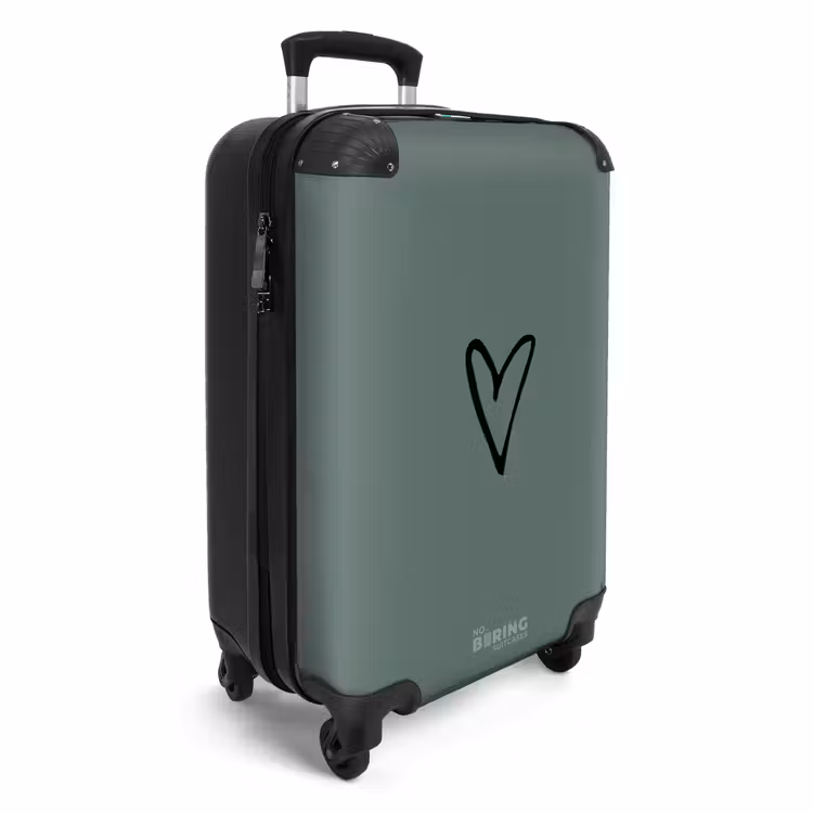 Suitcase with name - Green background with black heart — 2