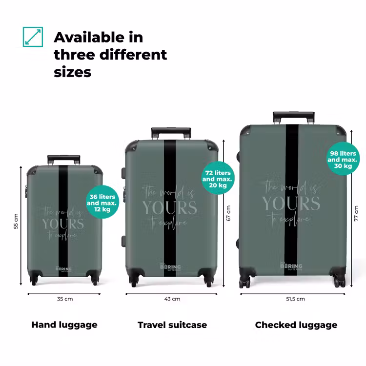 Suitcase with name - Green background with text The world is yours to explore — 3