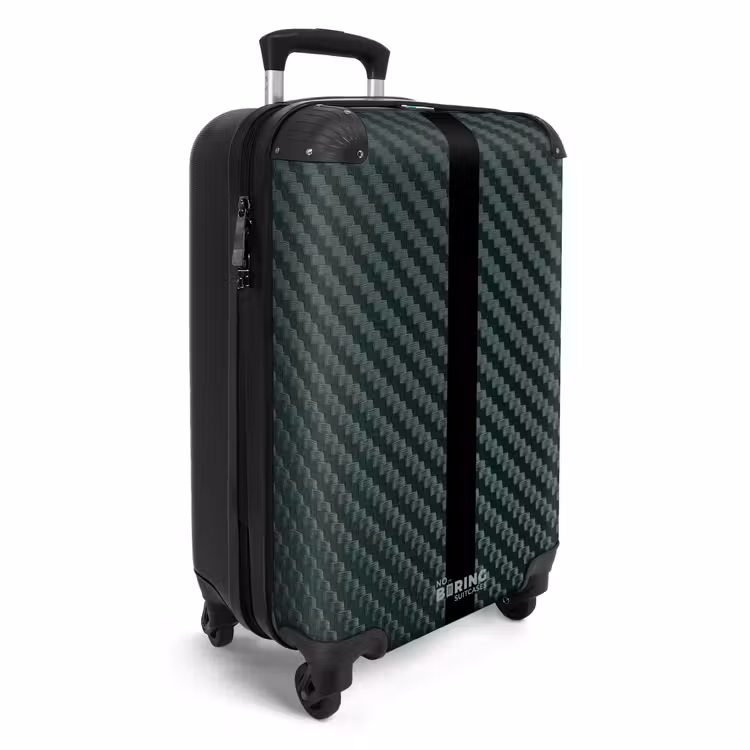Suitcase with name - Green carbon structure with black center stripe — 2