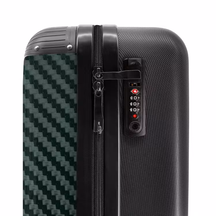 Suitcase with name - Green carbon structure with black center stripe — 6