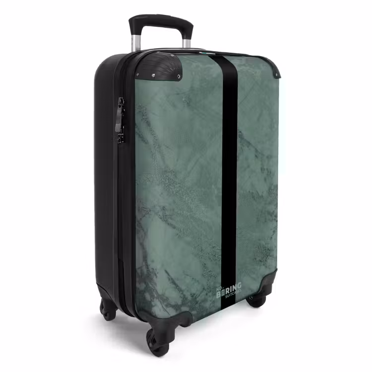 Suitcase with name - Green marble look with black vertical stripe — 2