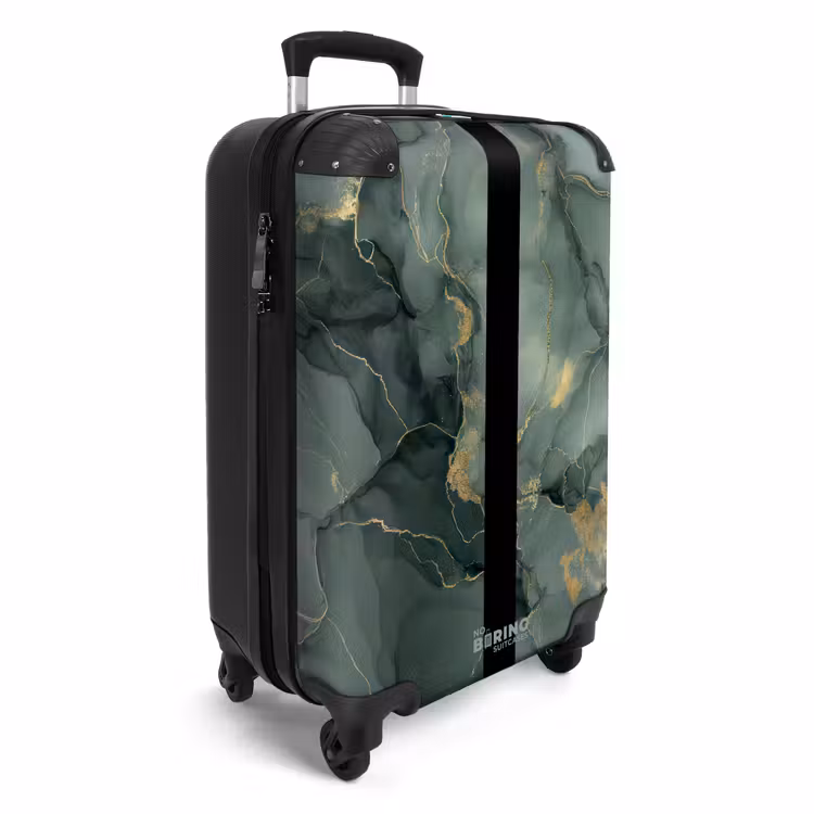 Suitcase with name - Green marble texture with gold accents — 2