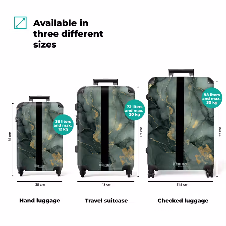 Suitcase with name - Green marble texture with gold accents — 3
