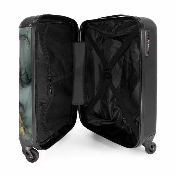 Suitcase with name - Green marble texture with gold accents — 5